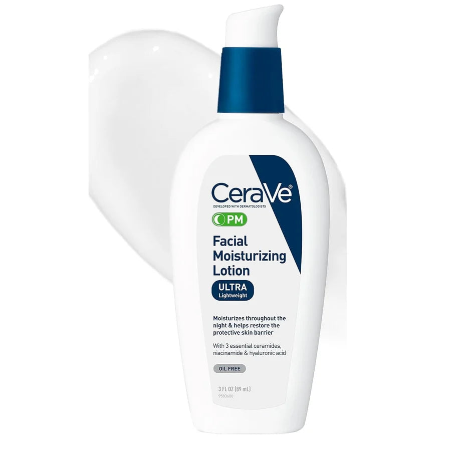 CeraVe PM Facial Moisturizing Lotion Ultra Lightweight Oil-Free Night Moisturizer | 3 fl oz