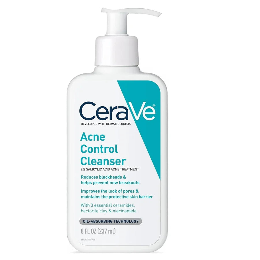 CeraVe Acne Control Cleanser with 2% Salicylic Acid Acne Treatment | Oil-Absorbing Technology | 8 fl oz / 237 ml