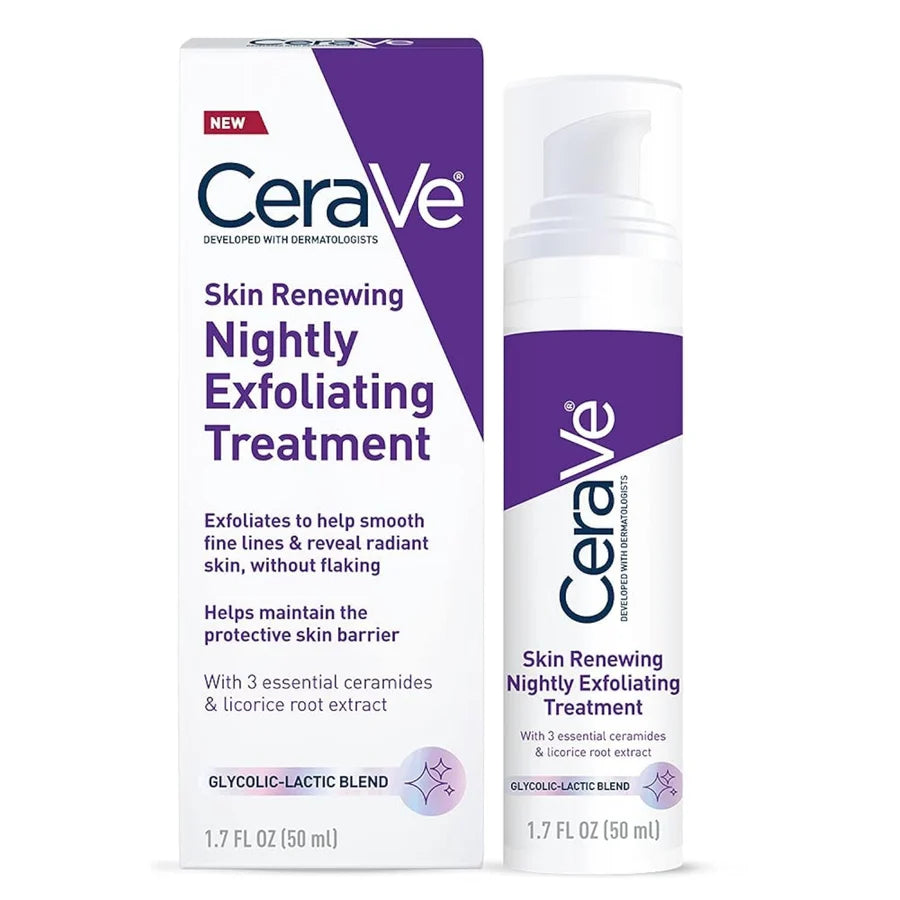 CeraVe Skin Renewing Nightly Exfoliating Treatment | 5% AHA Glycolic-Lactic Blend | Ceramides + Licorice Root | 1.7 fl oz / 50 ml