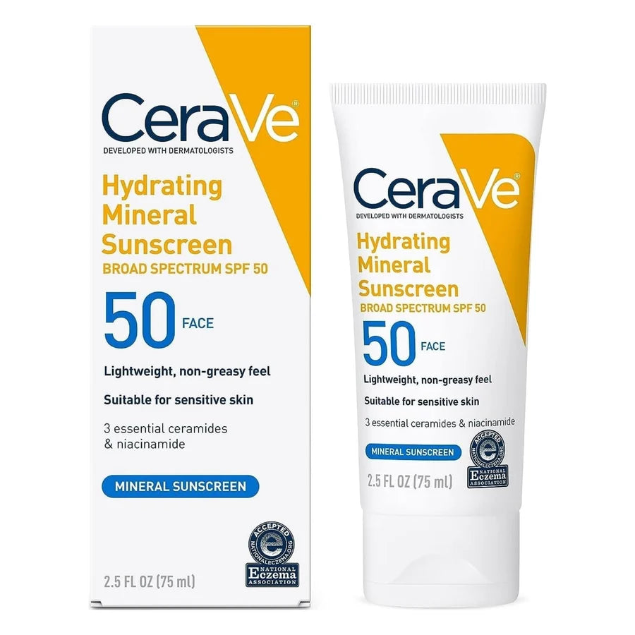 CeraVe Hydrating Mineral Sunscreen Broad Spectrum SPF 50 Face Lotion | Sensitive Skin | 2.5 fl oz / 75 ml