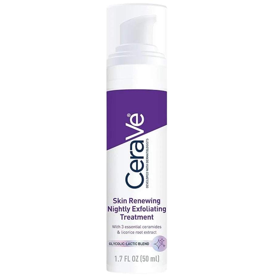 CeraVe Skin Renewing Nightly Exfoliating Treatment | 5% AHA Glycolic-Lactic Blend | Ceramides + Licorice Root | 1.7 fl oz / 50 ml