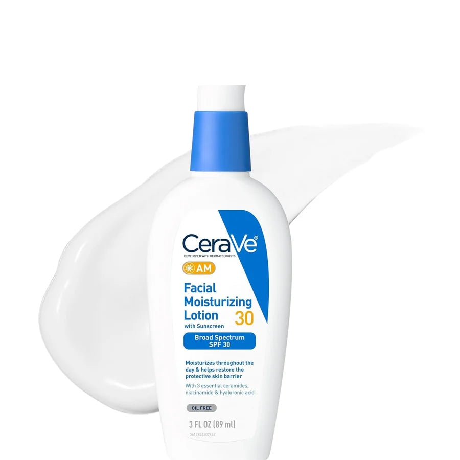 CeraVe AM Facial Moisturizing Lotion with Sunscreen Broad Spectrum SPF 30 | Oil-Free | Ceramides + Niacinamide + Hyaluronic Acid | 3 fl oz / 89 ml