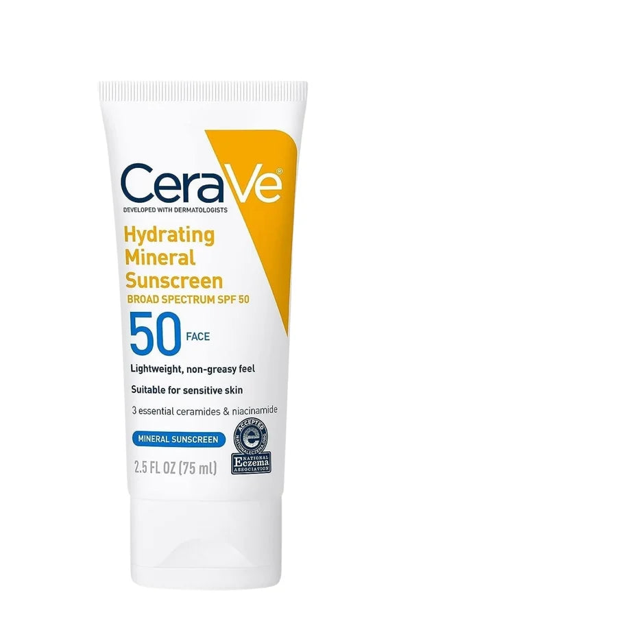 CeraVe Hydrating Mineral Sunscreen Broad Spectrum SPF 50 Face Lotion | Sensitive Skin | 2.5 fl oz / 75 ml