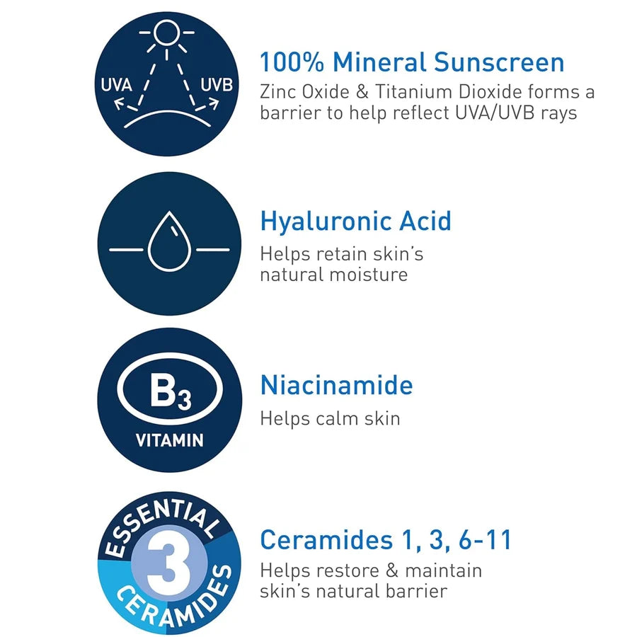 CeraVe Hydrating Mineral Sunscreen Broad Spectrum SPF 50 Face Lotion | Sensitive Skin | 2.5 fl oz / 75 ml