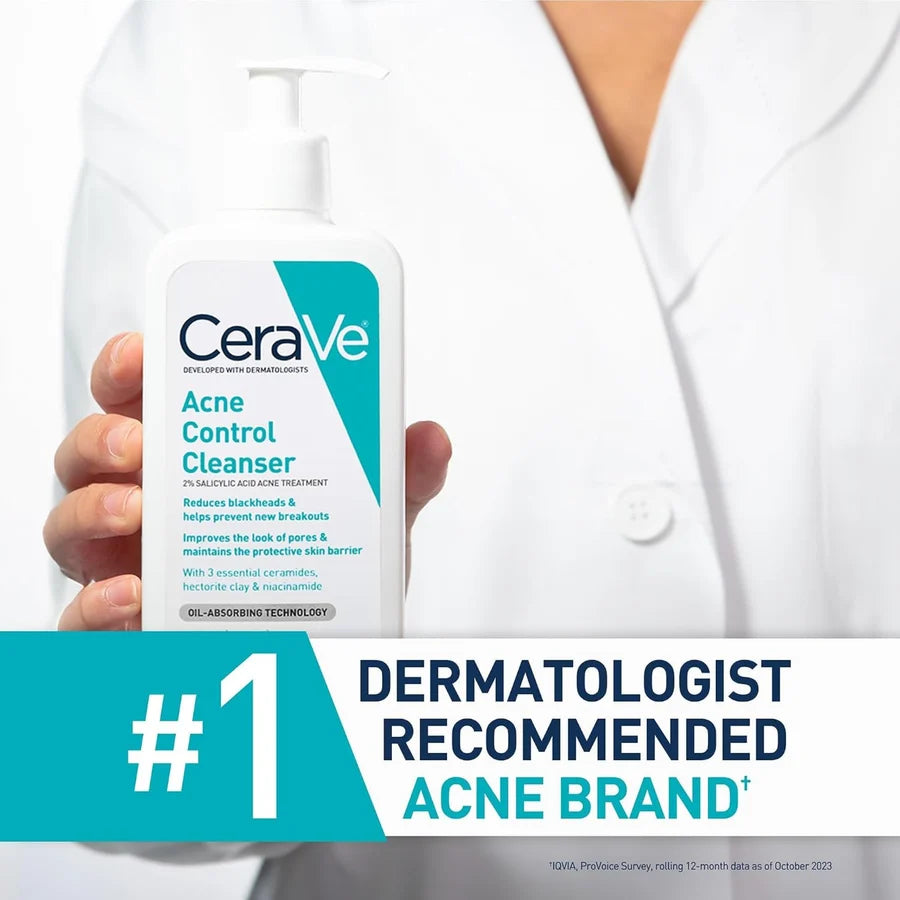 CeraVe Acne Control Cleanser with 2% Salicylic Acid Acne Treatment | Oil-Absorbing Technology | 8 fl oz / 237 ml