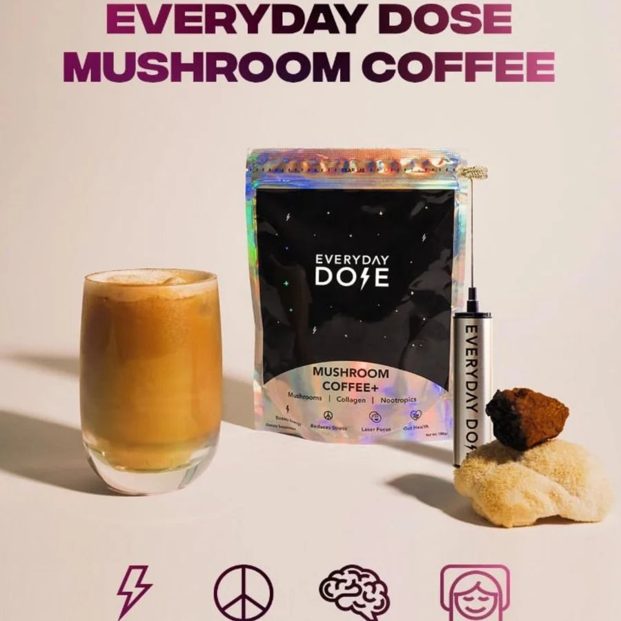 Everyday Dose Coffee+ Mushroom Coffee | Mushrooms + Collagen Protein + Nootropics | Boosts Energy, Elevates Mood, Gut Health, Enhances Focus | 30 Servings | 7.4 oz / 210g